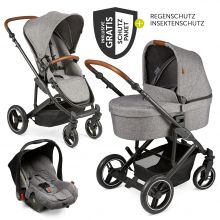 3in1 Kinderwagen-Set Catania 4 - Circle Edition - inkl. Babywanne, Autositz und XXL Zubehörpaket - Woven Graphite