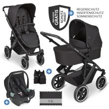 3in1 Salsa 4 Air baby carriage set - incl. carrycot, Tulip car seat, sports seat and XXL accessory pack - Ink