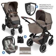 3in1 Salsa 4 Air baby carriage set - incl. carrycot, Tulip car seat, sports seat and XXL accessory pack - Pure Edition - Nature