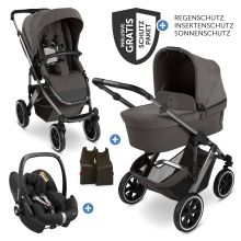 Set passeggino 3in1 Salsa 5 Air - incluso navicella, seggiolino auto Pebble Pro, seggiolino sportivo con pacchetto accessori XXL - Almond