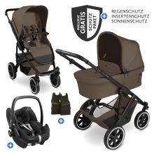 Set passeggino 3in1 Salsa 5 Air - include navicella, seggiolino auto Pebble Pro, seggiolino sportivo con pacchetto accessori XXL - Marrone scuro