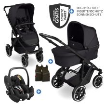 Set passeggino 3in1 Salsa 5 Air - include navicella, seggiolino auto Pebble Pro, seggiolino sportivo con pacchetto accessori XXL - Pure - Coal