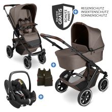 Set passeggino 3in1 Salsa 5 Air - incluso navicella, seggiolino auto Pebble Pro, seggiolino sportivo con pacchetto accessori XXL - Pure - Nature