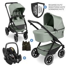 Set passeggino 3in1 Samba 2 - incluso navicella, seggiolino auto Pebble Pro, seggiolino sportivo con pacchetto accessori XXL - Pino