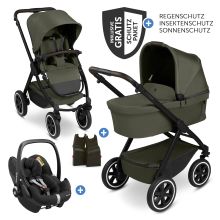 Set passeggino 3in1 Samba 2 - incluso navicella, seggiolino auto Pebble Pro, seggiolino sportivo con pacchetto accessori XXL - Pure - Avocado