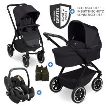 Set passeggino 3in1 Samba 2 - incluso navicella, seggiolino auto Pebble Pro, seggiolino sportivo con pacchetto accessori XXL - Pure - Coal