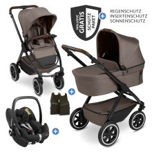 Set passeggino 3in1 Samba 2 - incluso navicella, seggiolino auto Pebble Pro, seggiolino sportivo con pacchetto accessori XXL - Pure - Nature