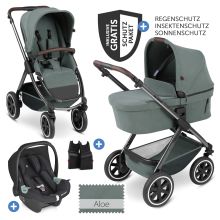 3in1 Samba baby carriage set - incl. carrycot, Tulip car seat, sports seat and XXL accessory pack - Aloe