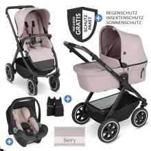 3in1 Samba baby carriage set - incl. carrycot, Tulip car seat, sports seat and XXL accessory pack - Pure Edition - Berry