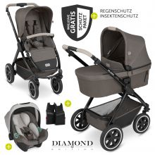 3in1 Kinderwagen-Set Samba - inkl. Babywanne, Autositz Tulip, Sportsitz und Zubehörpaket - Diamond Edition - Herb