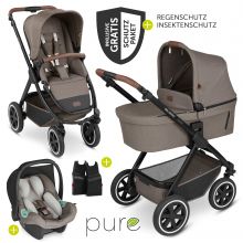 3in1 Kinderwagen-Set Samba - inkl. Babywanne, Autositz Tulip, Sportsitz und Zubehörpaket - Pure Edition - Nature