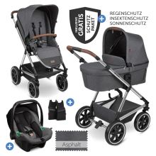 3in1 Kinderwagen-Set Vicon 4 Air - inkl. Babywanne, Autositz Tulip, Sportsitz und XXL Zubehörpaket - Asphalt