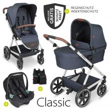 3in1 Kinderwagen-Set Vicon 4 - inkl. Babywanne, Autositz Tulip, Sportsitz und Zubehörpaket - Classic Edition - Lake
