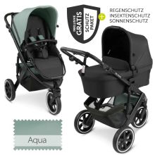 Salsa 3 Run baby carriage - incl. carrycot and sports seat incl. XXL accessory package (with sports approval, pneumatic tires & handbrake) - Aqua