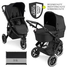 Salsa 3 Run baby carriage - incl. carrycot and sports seat incl. XXL accessory package (with sports approval, pneumatic tires & handbrake) - Ink