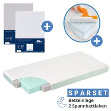 4-tlg. Matratzen-Set für Kinderbett 70x140 cm - Babybettmatratze ALVImed® + Betteinlage + 2 Spannbettlaken