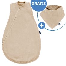 Sommer-Schlafsack Sommertraum Light Mull - GRATIS Halstuch / Bandana-Lätzchen - Sand-Beige