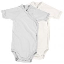 Wrap bodysuit 2-pack short sleeve organic cotton - gray + white