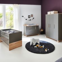 Set nursery 3 pezzi Cloe con armadio a 3 ante, letto, fasciatoio con fasciatoio - lava opaca / rovere segato