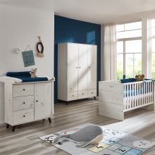 3-piece nursery set Lavea with 3-door wardrobe, bed, changing unit with changing unit - White-Oak / Black