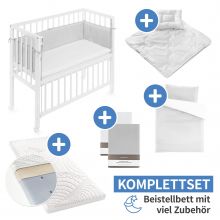 9-tlg. Beistellbett-Komplett-Set 90 x 40 cm / Beistellbett +Matratze +Spannbetttücher +Nestchen +Steppbett +Bettwäsche