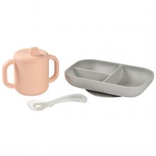 3-piece silicone learning to eat set - Pink