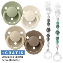 6-tlg. Schnuller-Set - 4 Silikon-Schnuller De Lux 0-36 M + GRATIS 2x Silikon-Schnullerkette - Ivory Sage Vanilla Dark Oak