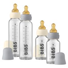 Glass bottle 4-pack Baby Bottle Complete 110 & 225 ml + latex teat - Ivory / Cloud