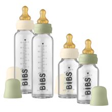 Glass bottle 4-pack Baby Bottle Complete 110 & 225 ml + latex teat - Ivory / Sage