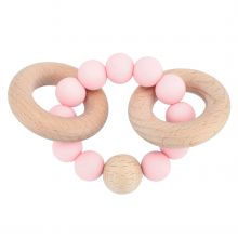 Anello da dentizione in legno con catenella in silicone - Rosa