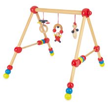 Height-adjustable wooden baby gym play trapeze