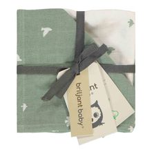 Mull-Waschlappen / Pflegetuch 4er Pack 30 x 30 cm - Organic Cotton - Birds - Chinois Green