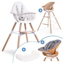 4-tlg. Evolu 2 Newborn-Set - Hochstuhl 2in1 mit Schalensitz Nordic + Neugeborenenaufsatz + Sitzverkleinerer + Essbrett mit Anti-Rutsch-Auflage