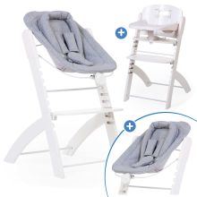 Evosit Newborn-Set - mitwachsender Hochstuhl mit abnehmbarem Essbrett + Neugeborenenaufsatz - White