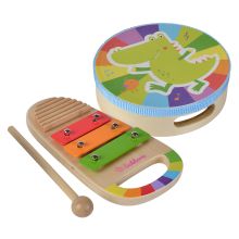 3-piece music set - hand drum and xylophone with ratchet