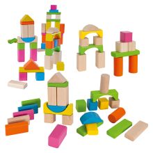 Blocchi da costruzione in legno 60 pezzi - in scatola con gioco di selezione - colorati e naturali