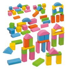 Wooden building blocks 75 pieces - in box with sorting game - Colorful