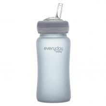Glas-Trinkbecher Straw Cup mit Silikonmantel 240 ml - Quiet Grey