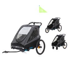 Rimorchio per bicicletta 3in1 Rhino SL per 2 bambini (fino a 44 kg), utilizzabile anche come passeggino e jogger - grigio scuro