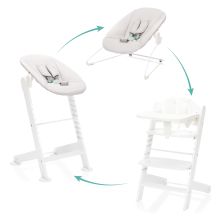 3in1 highchair set Pia Swing from birth up to 85 kg with newborn attachment, 5-point harness, removable dining board with cup holder - white