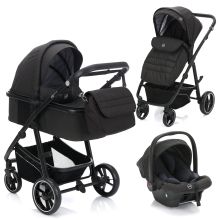 4-1 Fill Jaguar baby carriage set with sports seat, carrycot with mattress, infant car seat, changing bag with changing mat, adapter & rain cover - dark gray melange