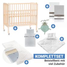 9-tlg. Beistellbett-Komplett-Set Nino inkl. Matratze, Bettwäsche, Spannbetttücher, Steppbett & Schmusetuch - Natur