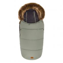 Fleece footmuff with fur collar Manaslu - sage