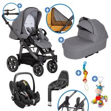 4in1 baby carriage set Racer GTS up to 22 kg load capacity with Trend folding bag, Pebble Pro infant car seat, FamilyFix3 Isofix base, mosquito net, rain cover, pacifier chain & play toy - Little Zoo
