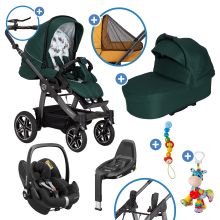 4in1 baby carriage set Racer GTS up to 22 kg load capacity with Trend folding bag, Pebble Pro infant car seat, FamilyFix3 Isofix base, mosquito net, rain cover, pacifier chain & toy - Panda Family