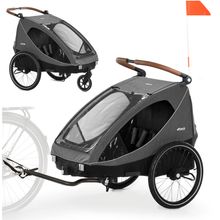 2in1 Fahrradanhänger Dryk Duo für 2 Kinder (bis 44 kg) - Bike Trailer & City Buggy - Melange Grey
