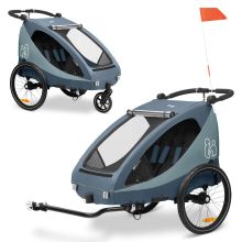 2in1 Fahrradanhänger Dryk Duo Plus für 2 Kinder (bis 44 kg) - Bike Trailer & City Buggy - Dark Blue