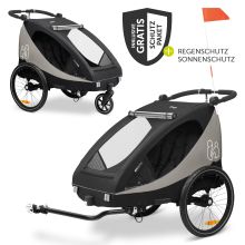 2in1 bike trailer Dryk Duo Plus for 2 children (up to 44 kg) - Bike Trailer & City Buggy - incl. FREE protection package - Black