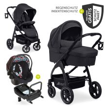 4in1 stroller set Saturn R Duoset (load capacity up to 25 kg) incl. infant car seat, Isofix base and XXL accessory pack - Melange Black