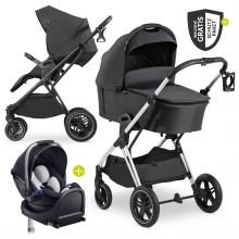 4in1 Kinderwagen-Set Vision X - Silver inkl. i-Size Babyschale, Isofix Basis und XXL Zubehörpaket - Melange Black